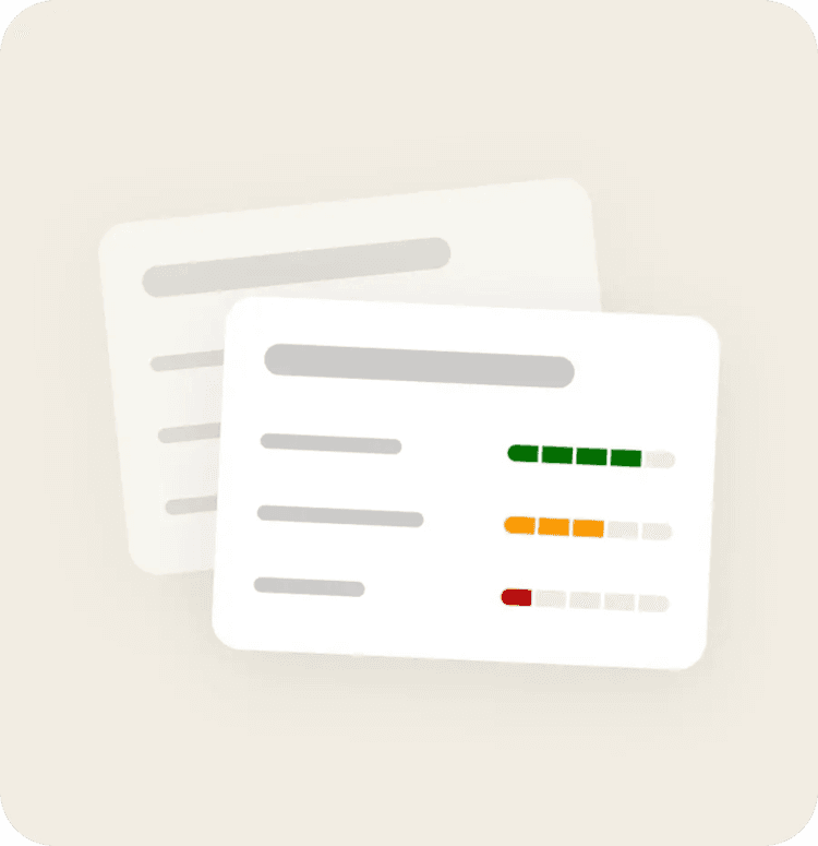Layered assessment cards with scored results