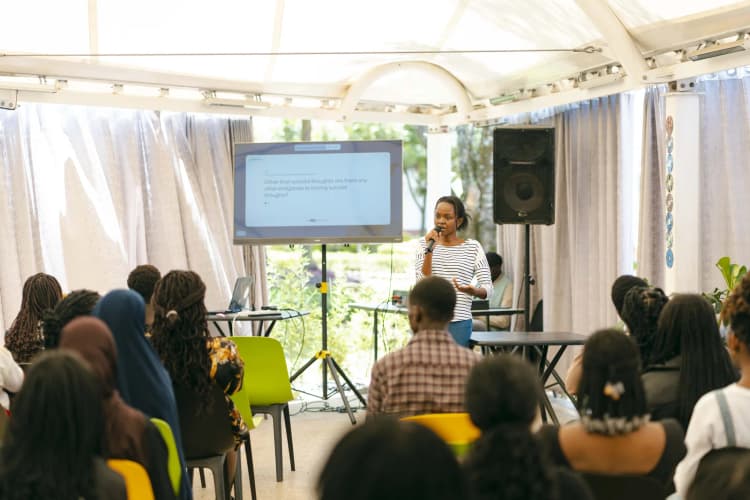 Participants at a Heyrafiki wellbeing session in Nairobi, the setting our first studies are designed around