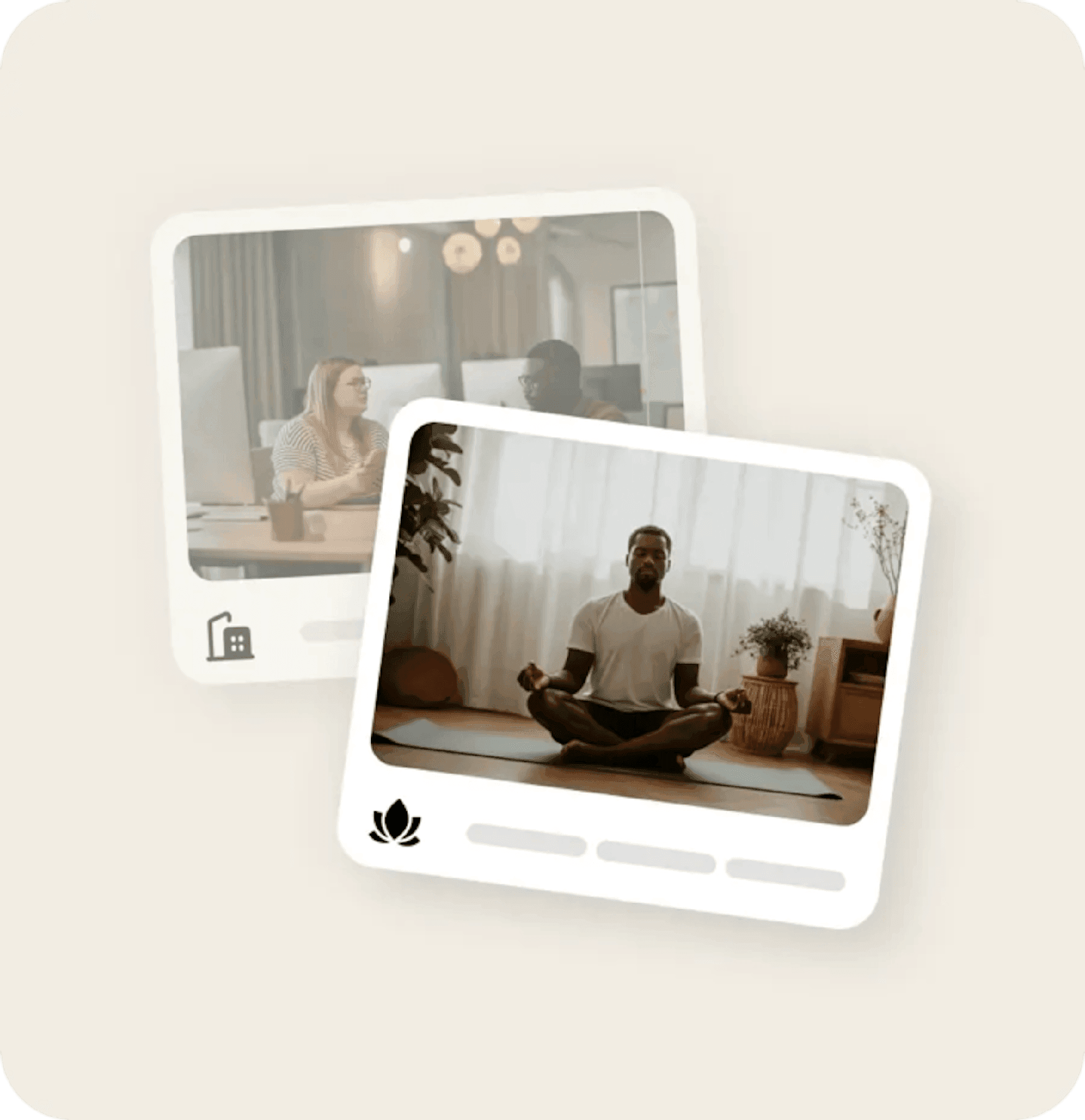 Overlapping support cards around a person at rest: care arriving from many directions